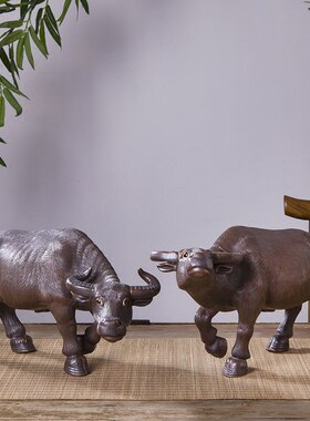 十二生肖风水摆件陶瓷水牛办公室客厅 创意招财动物家居 石湾公仔