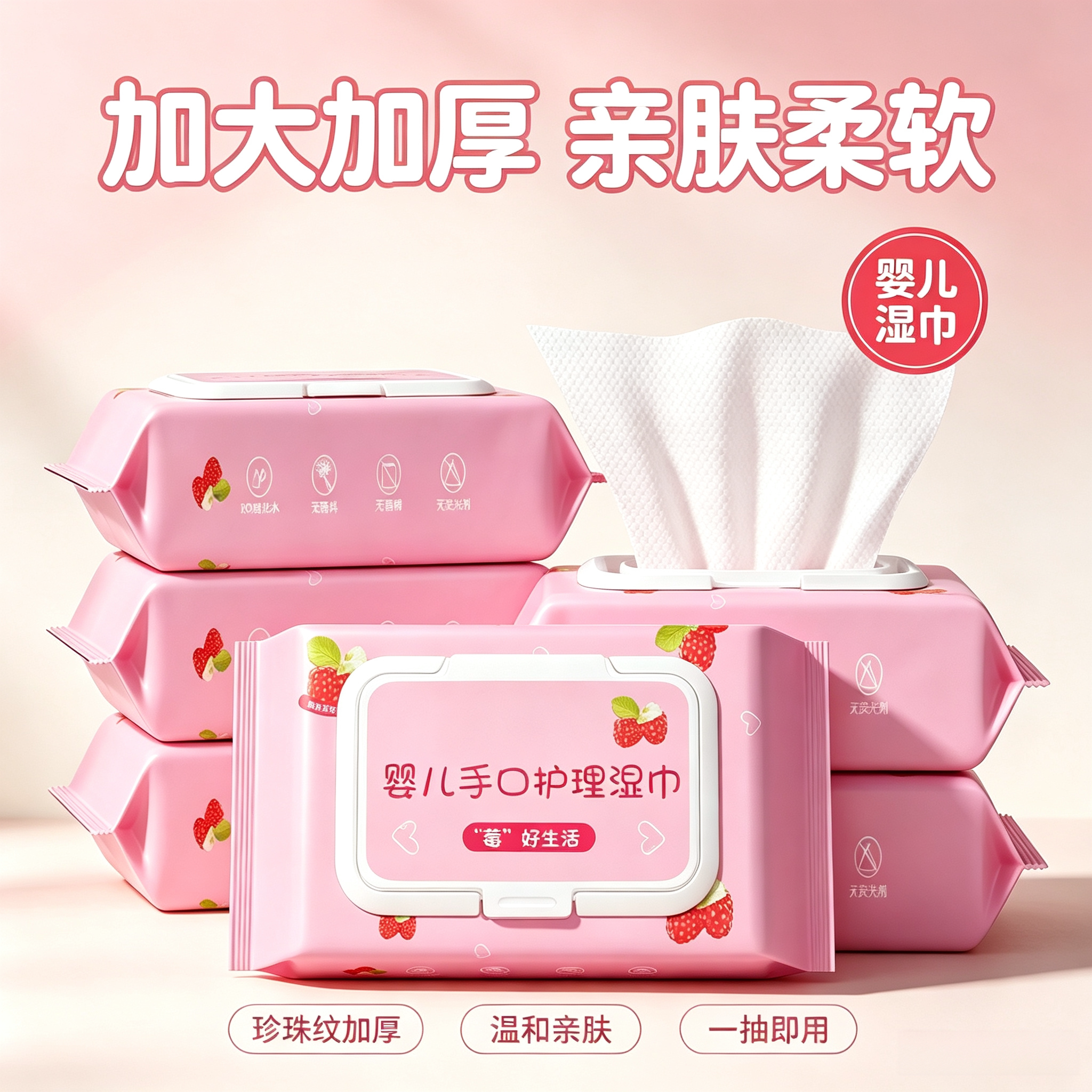 草莓婴儿湿巾手口专用加大加厚
