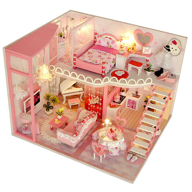 手工制作diy小屋模型材料包浅粉拾光少女心房子设计玩具创意礼物