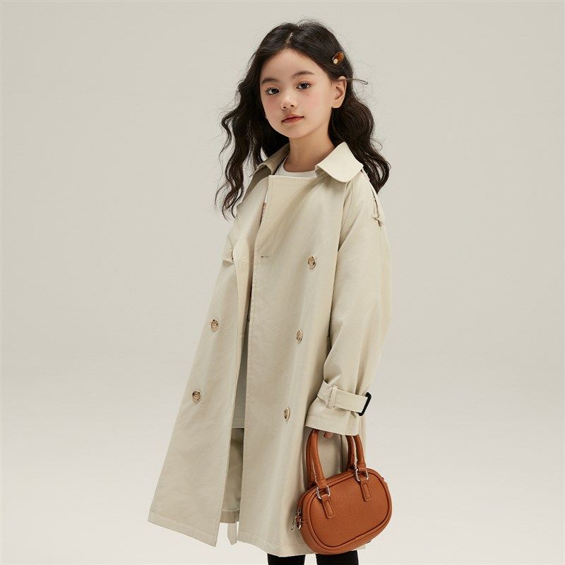 沫沫童装春装女童外套春秋款2024春季新款儿童洋气中长款风衣春款
