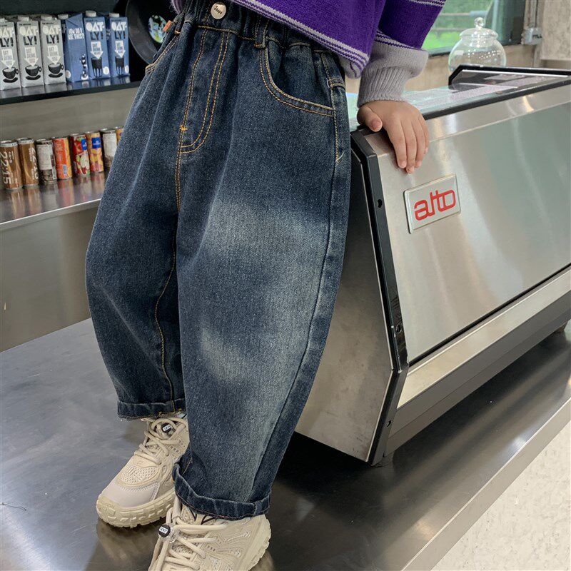 男童加绒裤子秋冬2023新款一体绒儿童牛仔裤加厚冬装宝宝休闲长裤