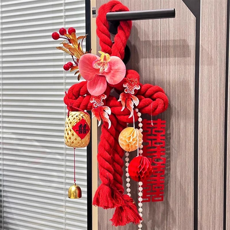 婚礼布置装饰万字结门把手挂件饰窗帘绑带卧室新房间订婚结婚用品