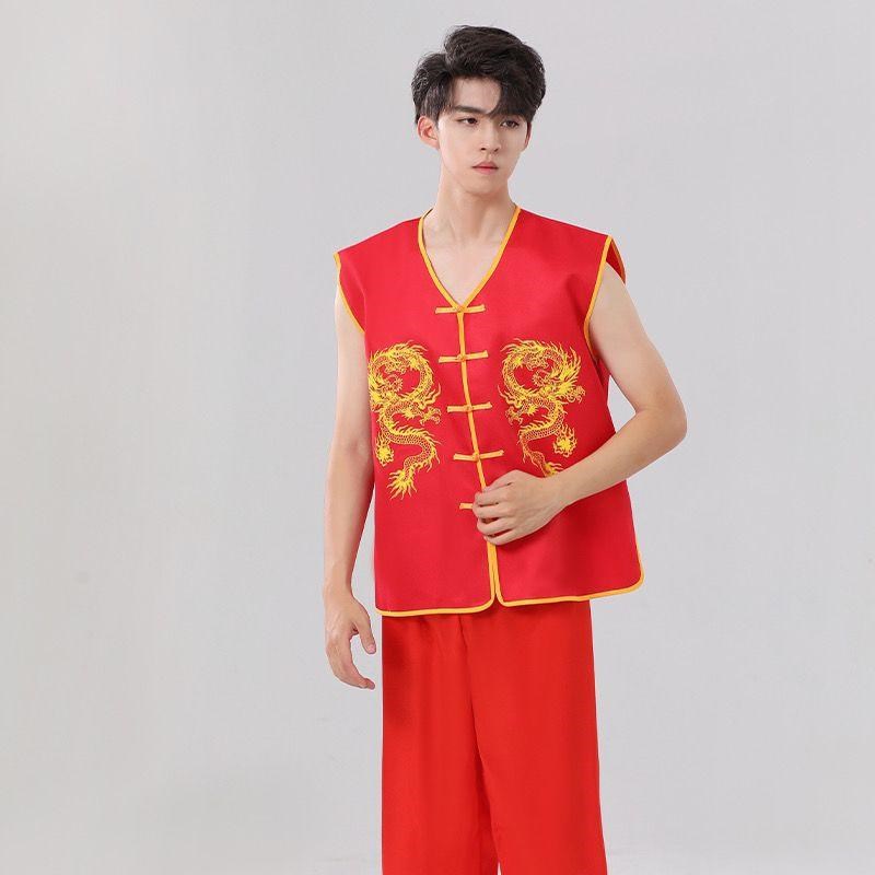 打鼓服中国风舞龙舞狮表演服男女生秧歌服装腰鼓服香客进香团马甲