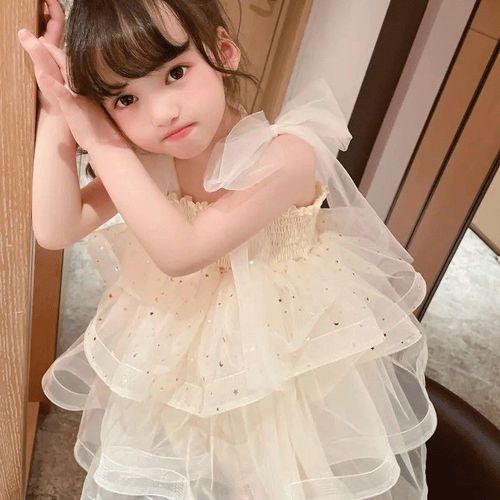 女童连衣裙夏季2024新款公主洋气蛋糕裙儿童吊带蓬蓬纱裙生日礼服