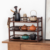 桌面博古架中式 茶叶茶具收纳架办公室实木茶杯置物架紫砂壶摆放架