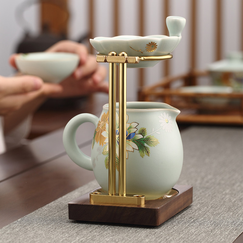 纯铜茶漏支架茶叶过滤一体托架子功夫泡茶赖人专用易泡架茶具配件