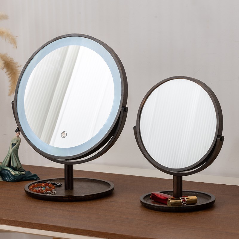 复古化妆镜家用桌面台式梳妆台led带灯装饰镜子主卧室轻奢梳妆镜