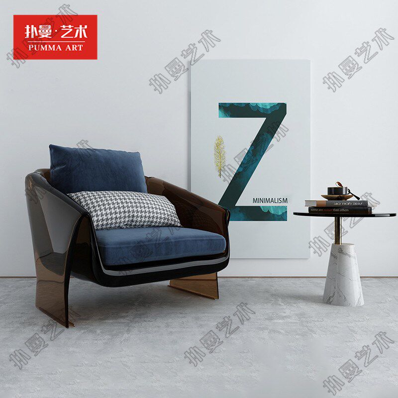 高端亚克力茶色单人沙发时尚透明休闲椅样板房酒店设计师单椅定制