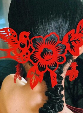 燕子牡丹中式新娘红色喜鹊花朵剪纸窗花发簪国风旗袍婚礼发饰