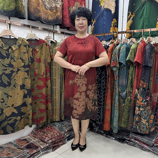 2023夏季新款真丝旗袍盘扣连衣裙40-50岁妈妈宽松大码遮肚中长裙