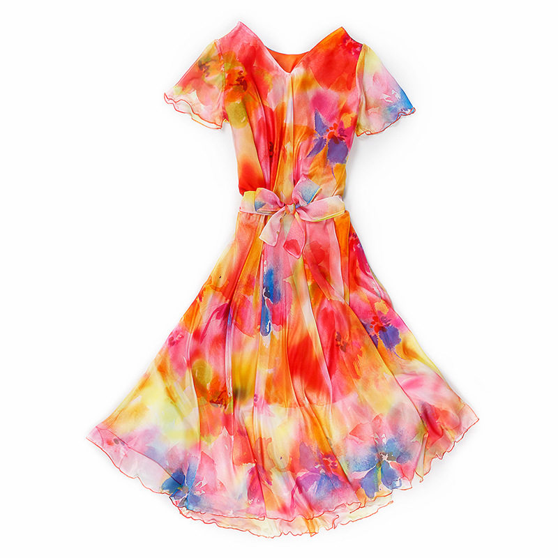 超大裙摆雪纺仙女连衣裙海边沙滩旅拍沙漠长裙超长款大码及踝长袖