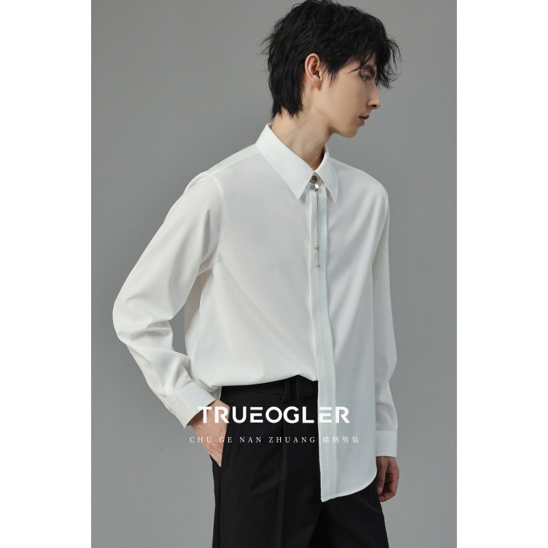 【储格】长袖衬衫男2024秋新款高级感宽松上衣白色衬衣搭西服外套