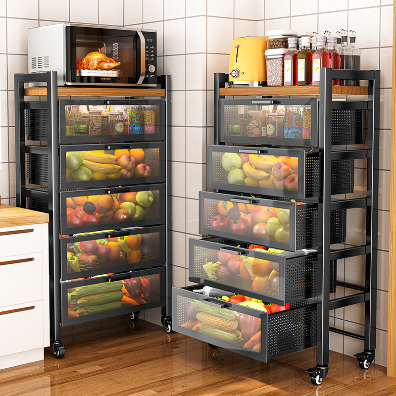 菜篮子置物架厨房落地多层可移动抽屉式蔬菜果蔬水果收纳筐菜架子