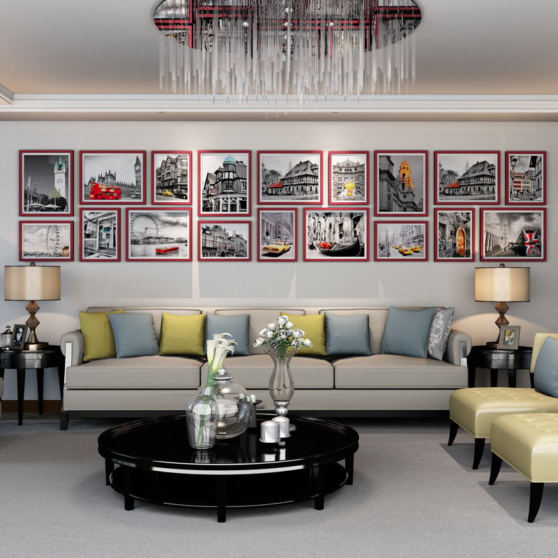 18框大尺寸欧式照片墙 实木多框相片墙 客厅书房简约相框墙