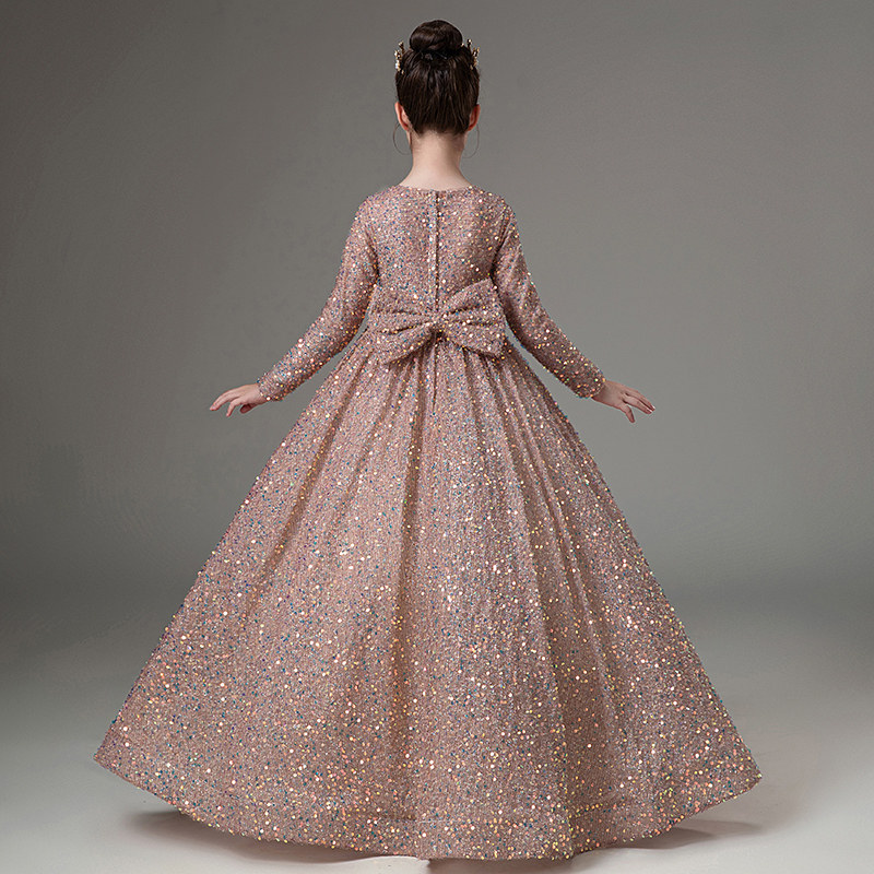 儿童礼服高端公主裙生日女童走秀小主持人服装钢琴演出服长袖秋冬