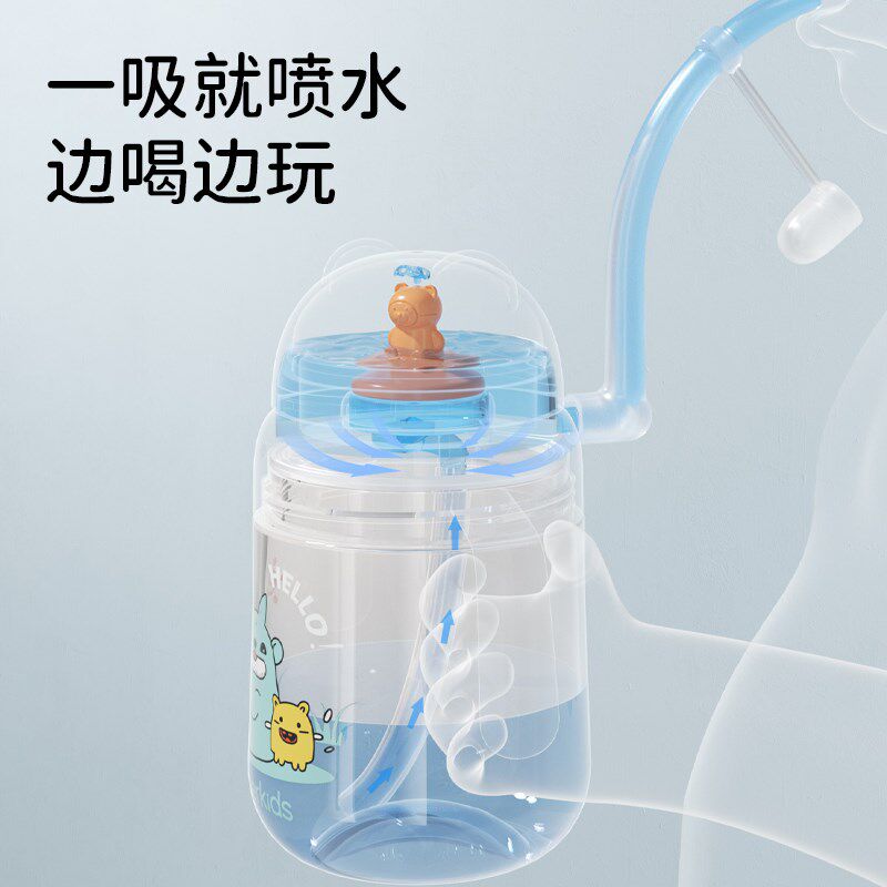 奈挺尔儿童水杯吸管杯趣味喷水杯宝宝喝水杯子夏季饮水杯喷泉杯