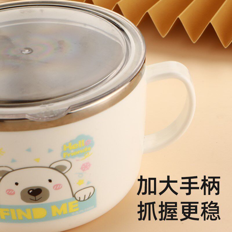 韩国316不锈钢汤碗儿童餐具套装宝宝碗带盖双层把手饭碗便携餐具