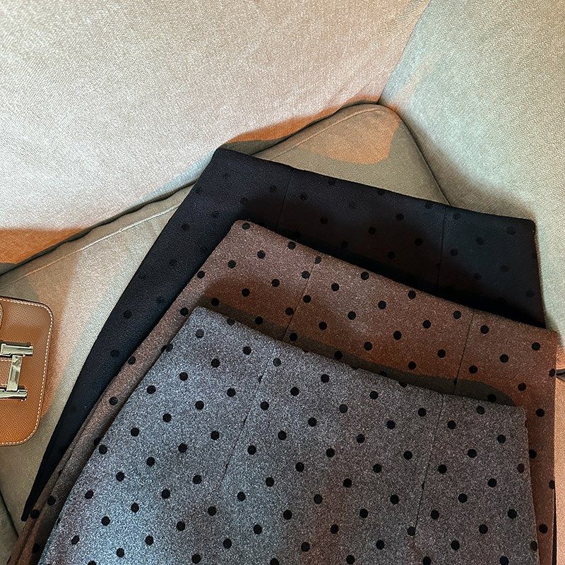 秋冬新款灰色毛呢波点短裙女胖mm大码显瘦包臀半身裙高腰a字裙子