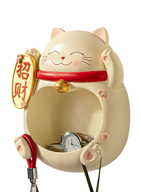 进门口入户招财猫摆件家居装饰品玄关装钥匙的收纳盒墙壁挂式神器