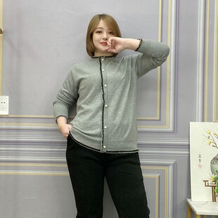 大码女装胖妹妹200斤花边领针织衫2023秋冬新款显瘦钉珠套头毛衣