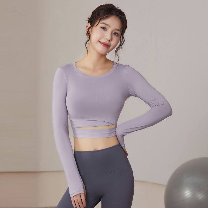 【清仓】健身上衣女秋季紧身露脐性感透气t恤运动专业瑜伽服长袖