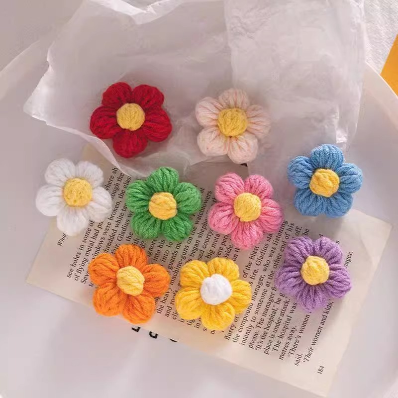 泡芙花针织胸针马卡龙色花朵手工diy编织森系毛线小花朵胸针成品