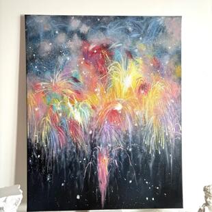 夏日烟火七彩祥云多巴胺风格卧室客厅装饰画烟花沙发背景墙挂画