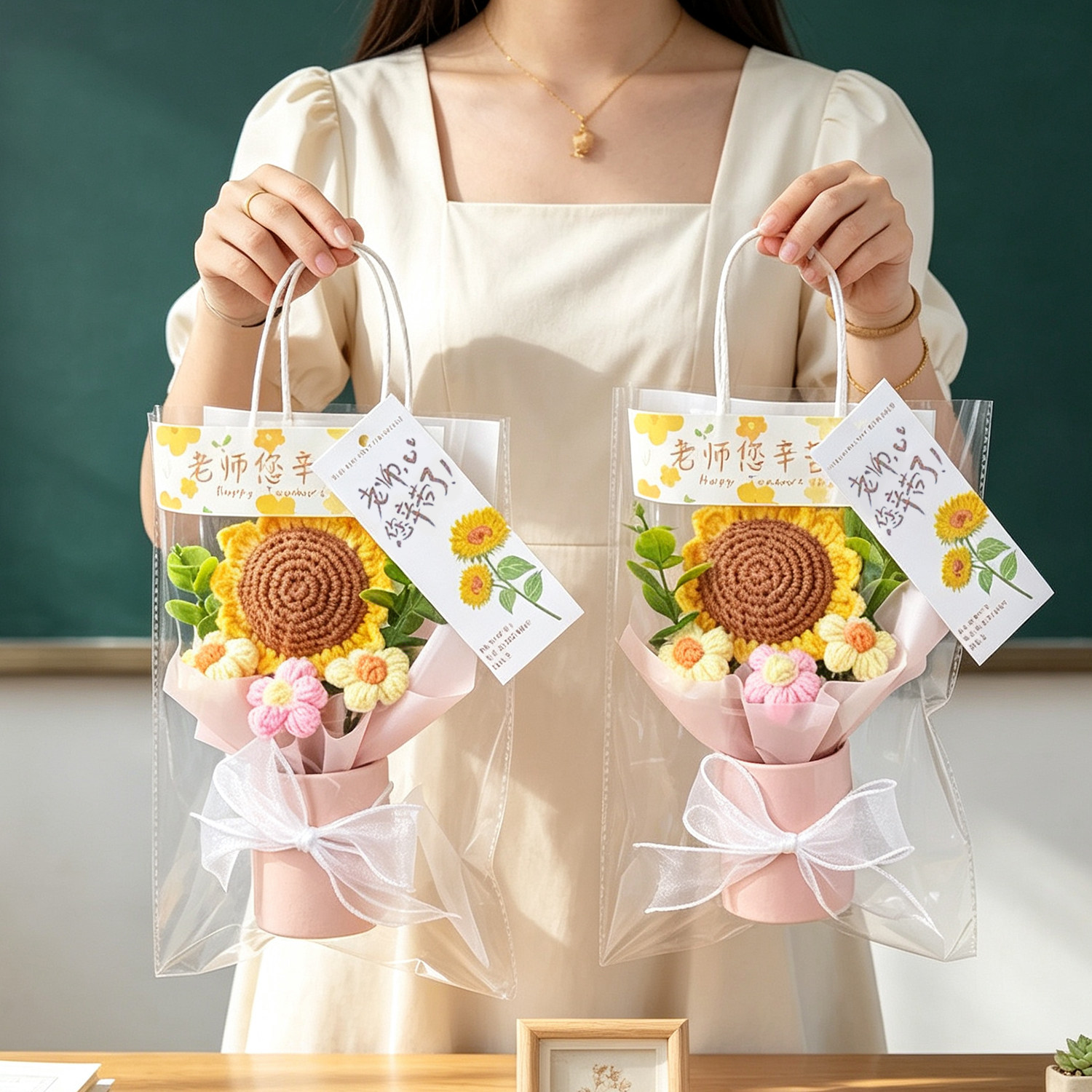 毛线编织向日葵抱抱桶成品