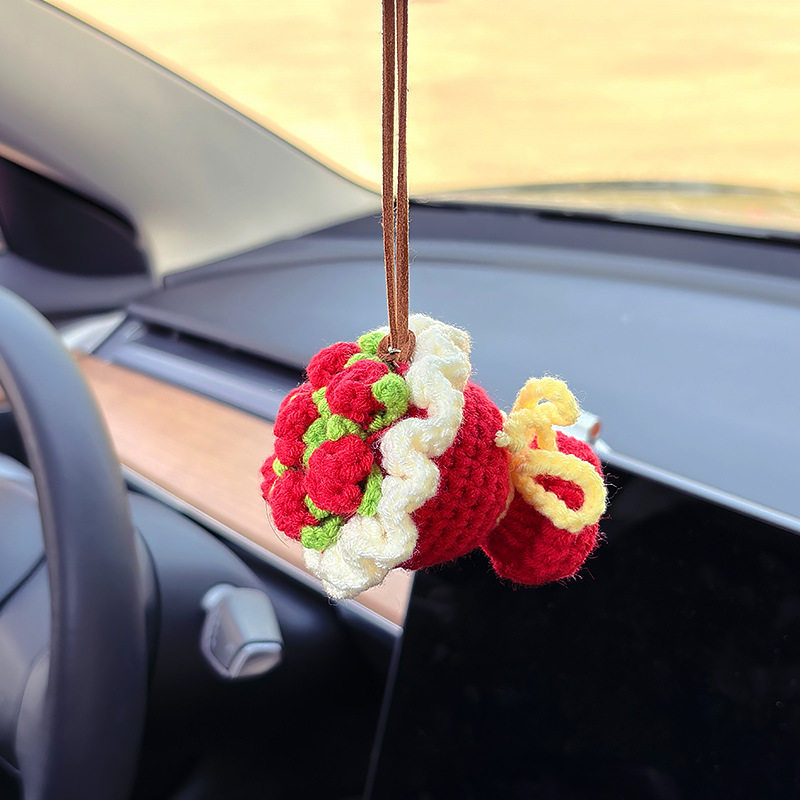 毛线手捧花向日葵钥匙扣挂件图片