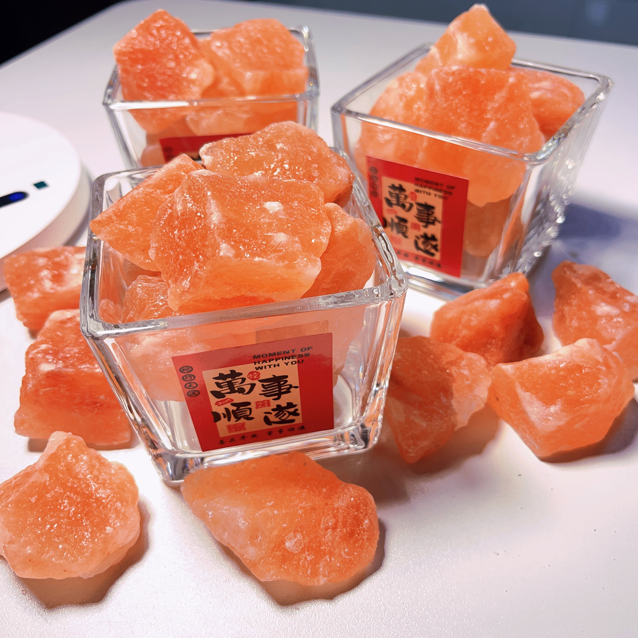 天然矿物大块橙盐玻璃杯创意摆件图片
