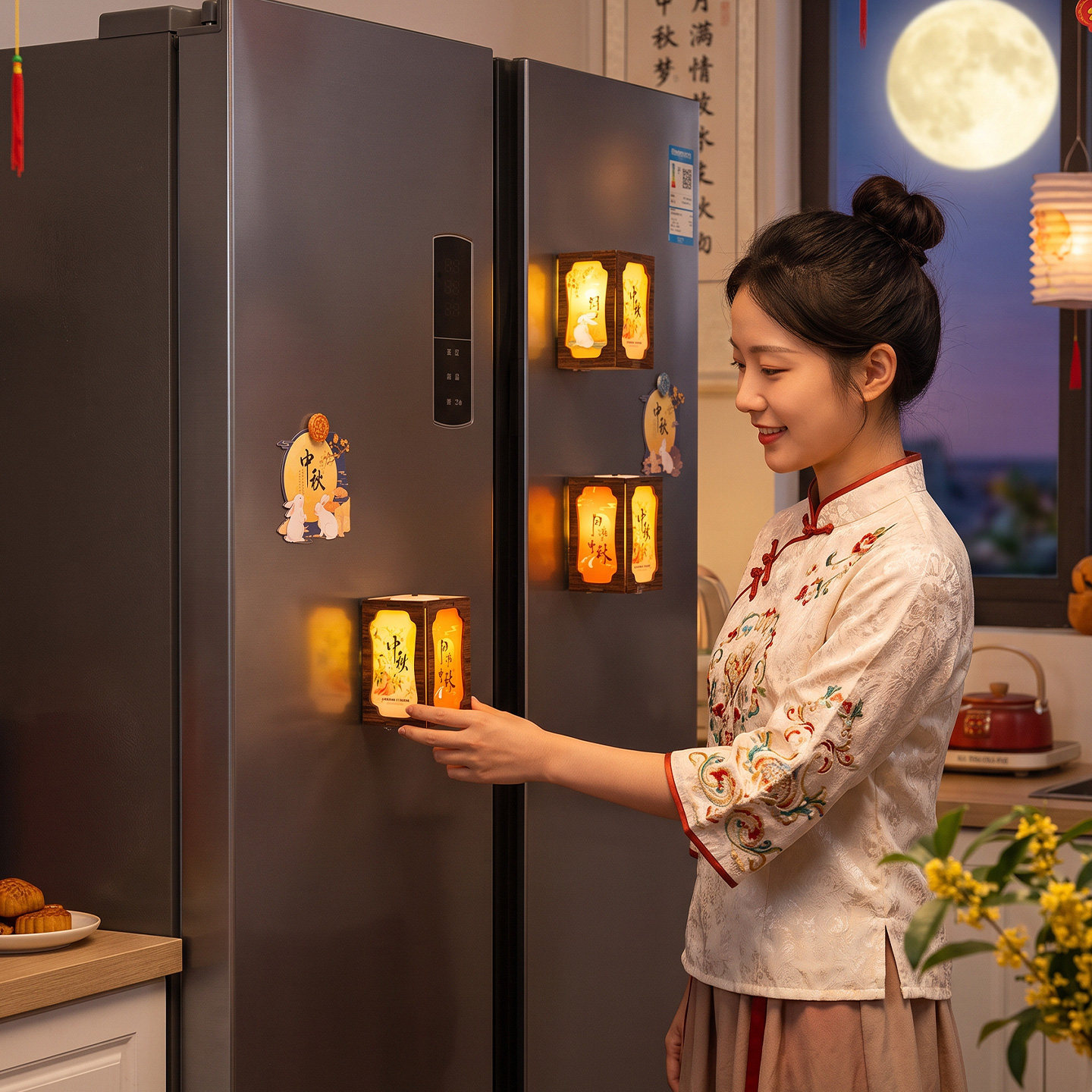 中秋宋锦宫灯冰箱贴DIY材料包