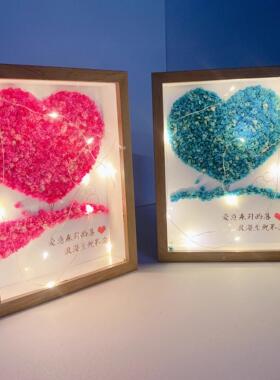 爱心满天星干花相框小夜灯diy材料包永生花画框摆台情人节礼物