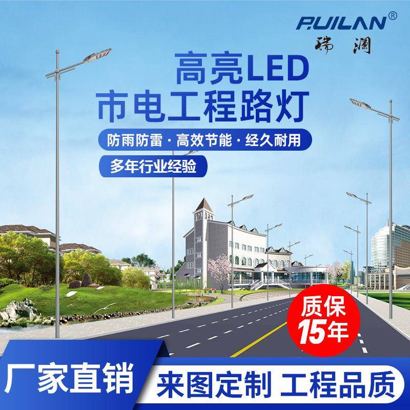LED路灯市政道路单双臂市电路灯4米6米8米10米60W户外道路照明灯