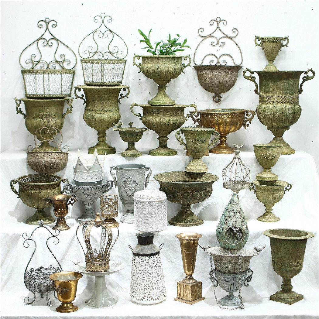 欧式法式覆古做旧铁艺奖杯花盆花园装饰高脚花器摆件园艺桌面杂货,家居饰品,装饰摆件,淘宝优惠券,粉丝福利购,淘宝优惠卷