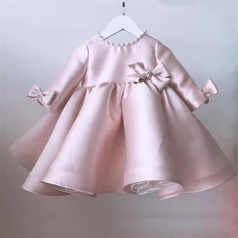 女宝周岁宴礼服裙长m袖小女孩纱裙花童公主裙高端生日表演蓬蓬裙