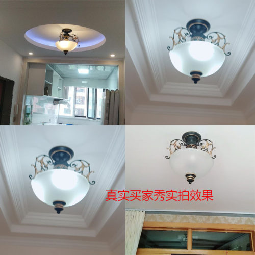 欧式复古阳台楼h梯间美式简约过道灯铁艺个性入户门厅玄关半吸顶