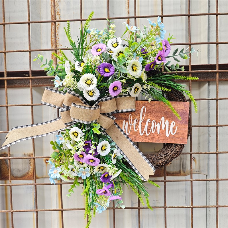 纵鸿跨境新品春季花环门挂小雏菊蝴蝶结花环挂饰门前节日装饰道具