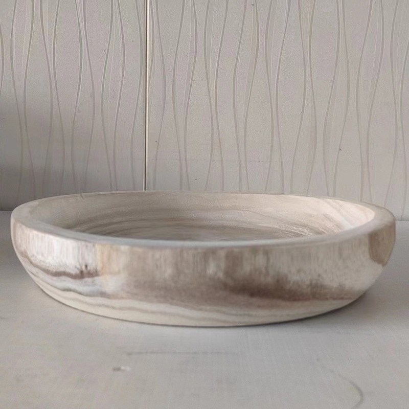 工厂供应直发家用桐木圆盘托盘收纳盘摆件饰品盘圆形盘水果盘木质