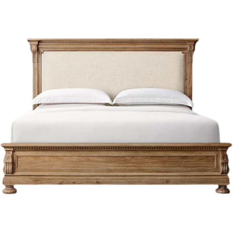 RH美式复古实木床1.8米双人床主卧大床法式仿古橡木1.5米床婚床