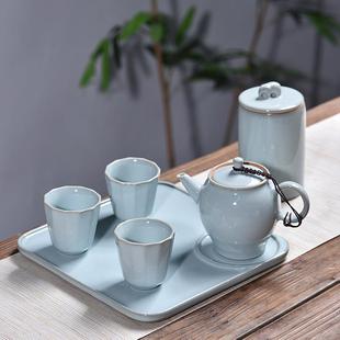 五大名窯哥窯汝瓷鈞窯茶杯個(gè)人杯品茗杯陶瓷茶具套裝 一壺三杯茶盤