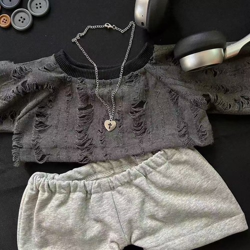 现货40cm厘米娃衣帅气套装坐姿无厲性破洞轻奢套装娃衣玩偶替换装