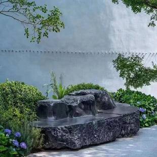 黑山石水钵异形加工切片组合天然水景石庭院别墅中式枯山水景观