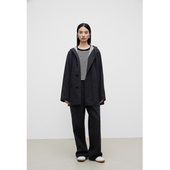 撞色毛呢外套女大衣中长款 超能小太阳严选 纯色黑色WTZBAW0106