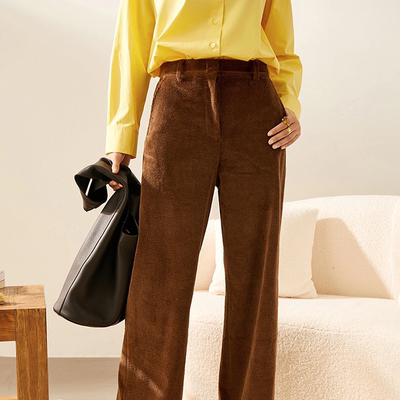 复古美拉德灯芯绒阔腿裤女
