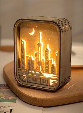 创意礼物居家装饰桌面摆件旅游纪念礼品卧室床头氛围小夜灯木雕灯