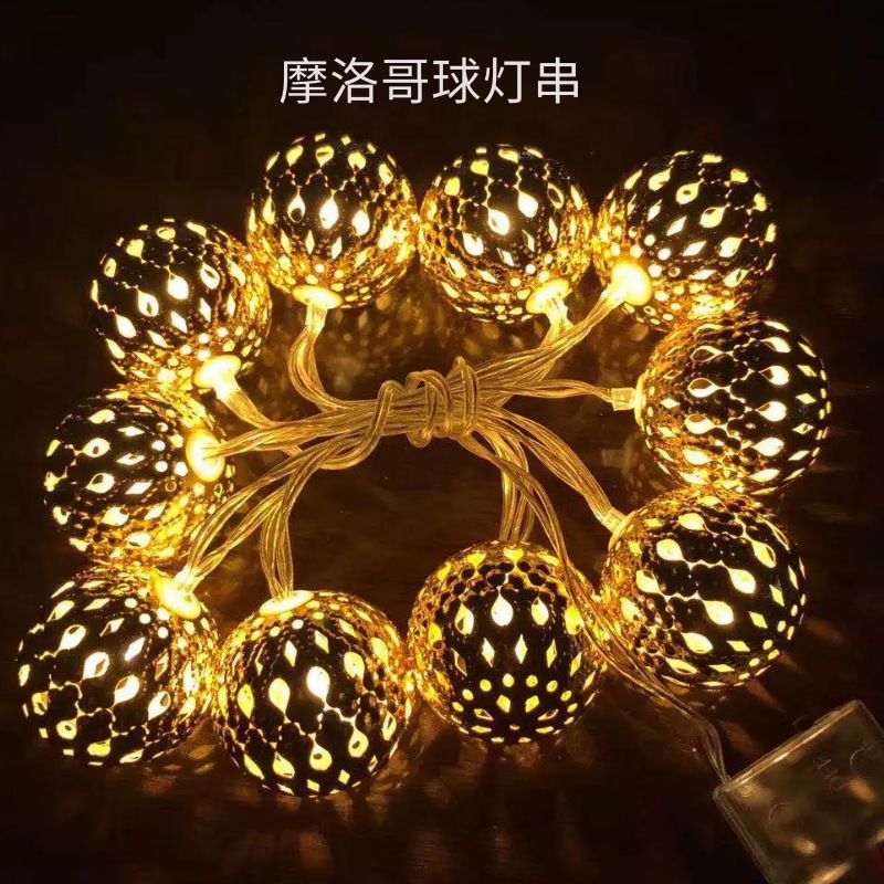 led铁艺摩洛哥球灯串太阳能电池盒串灯闪烁彩灯串 创意圣诞装饰灯