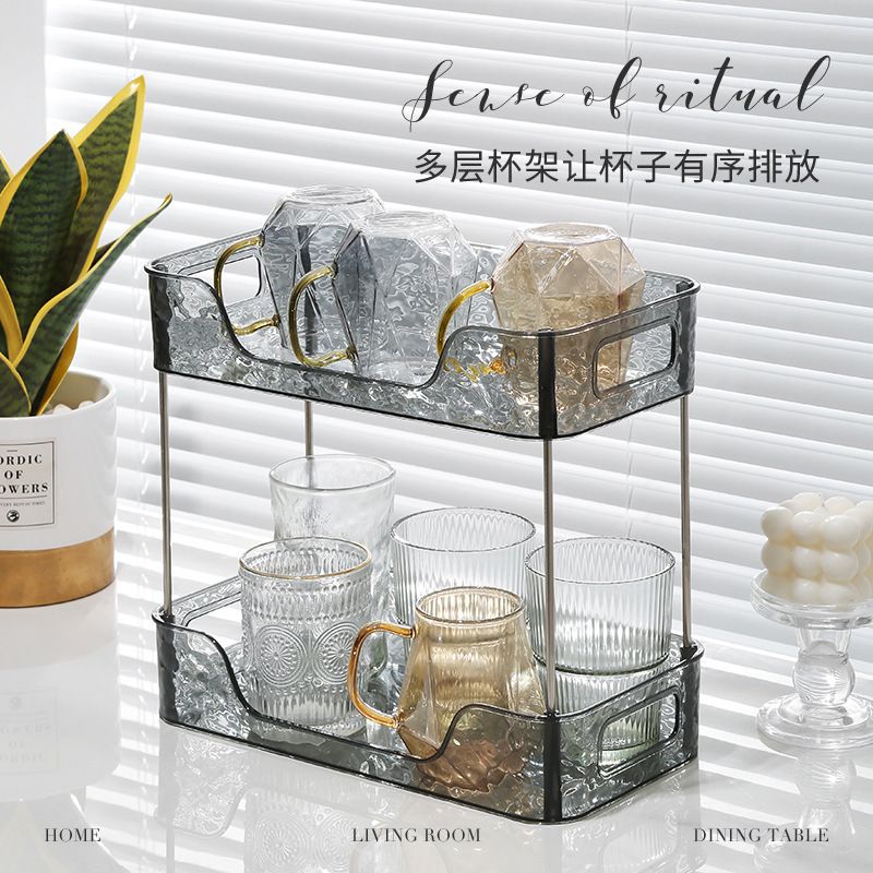 YF2289冰川纹置物架客厅茶杯水杯架收纳架咖啡杯架子双层