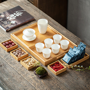 日式 家用酒店创意竹制托盘茶奉分格瓜果盘茶点盘 干泡茶盘套装