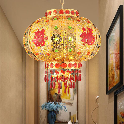 大红阳台灯笼吊灯走马灯挂饰春节结婚水晶大门电led乔迁旋转灯笼