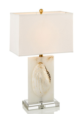 美式简约白色云石水晶台灯后现代贝壳艺术样板间卧室客厅床头灯